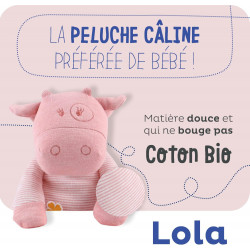 Noukies Peluche Vache Lola, 25cm, Coton Bio, Rose - N2022.25