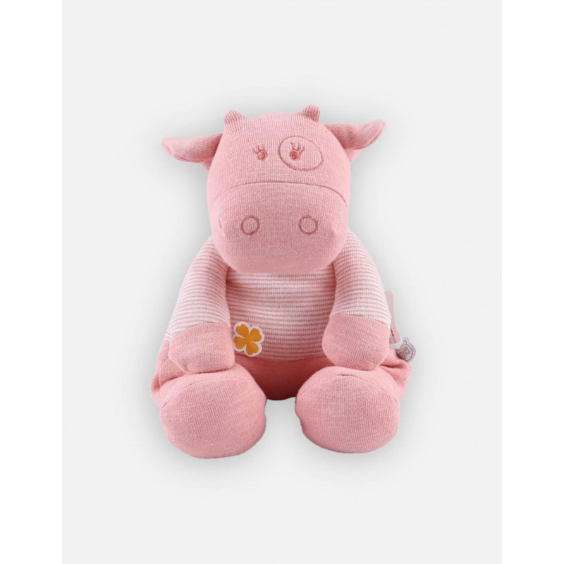 Noukies Peluche Vache Lola, 25cm, Coton Bio, Rose - N2022.25