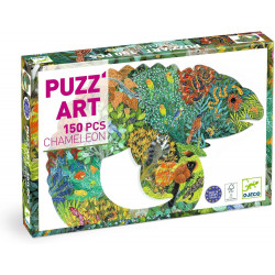 Puzzle Carton Art Cameleon (150 Pièces Caméléon - 37655) - DJECO - Format Inédit sans Coins ni Bordure - avec Poster