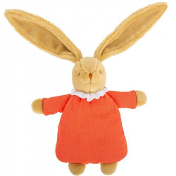 Lapin Nid d'Ange Doudou avec Hochet 20 cm - Coton Bio Corail - Trousselier - V6341 67