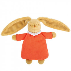 Lapin Nid d'Ange Doudou avec Hochet 20 cm - Coton Bio Corail - Trousselier - V6341 67